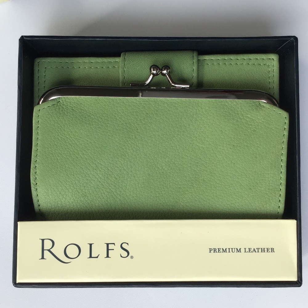 New Rolfs Genuine Leather Wallet Green Bi-fold NIB